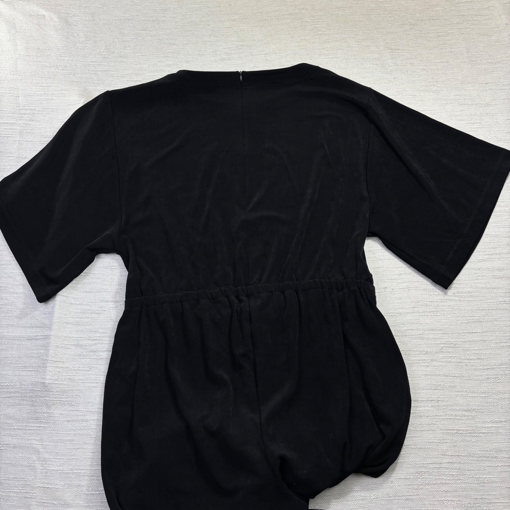 Chicos Black Wide Leg Knit Jumpsuit Drawstring Waist Short Sleeve Size 3 (XL)‎ - Picture 9 of 10